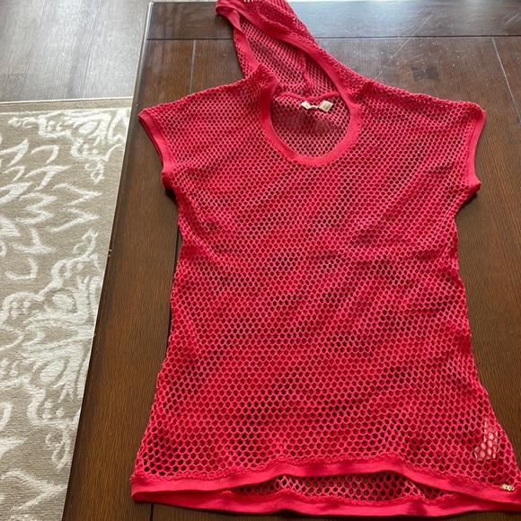 Roxy Crocheted Swim Suit Cover-up. Red. See thru. With hood. Medium - Picture 1 of 7